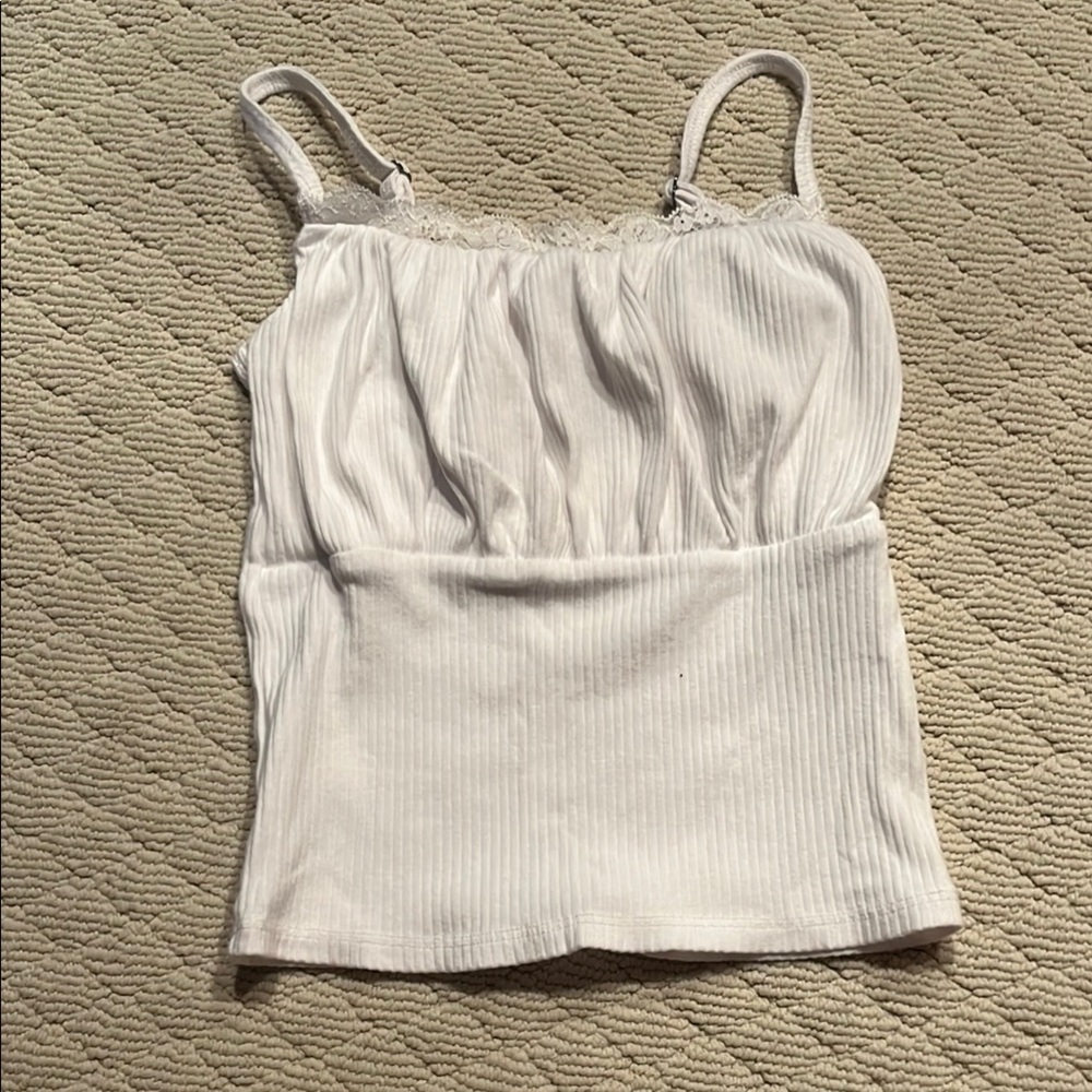 Hollister White Ruched Ribbed Camisole Top